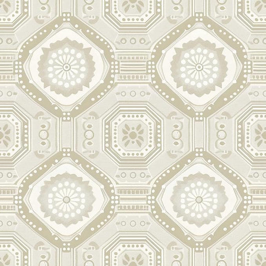 Neutral Vintage Wallpaper Tile Botanical Peel and Stick Wallpaper | Beige geometric floral tile seamless print, Removable waterproof vinyl wall covering, bedroom accent wall decor by Unknown