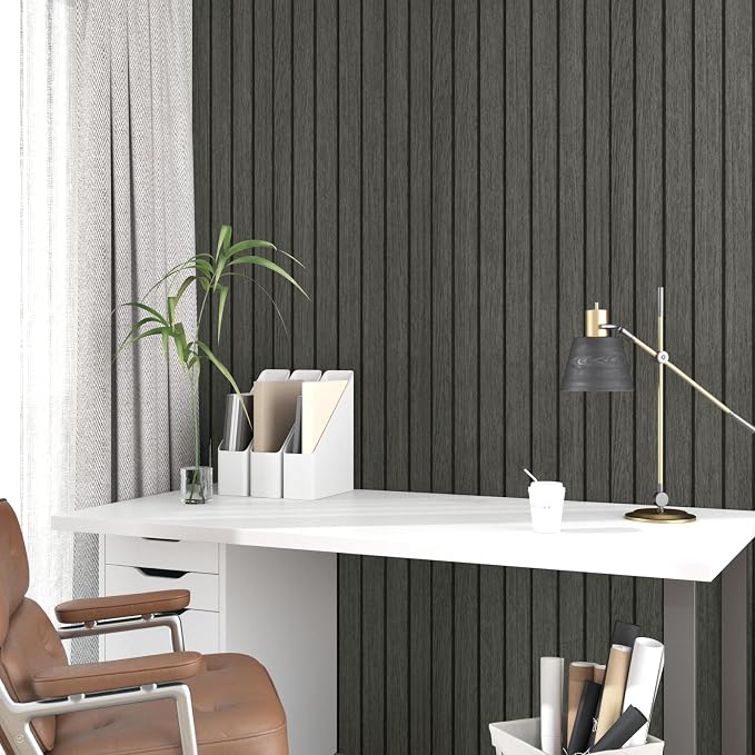 Wallercity Black/Gray Wood Slat 3D Wall Panels Waterproof Soundproof Planks | Flexible Wood Panel Self Adhesive Foam Slat Acoustic Panels for Walls Ceilings Vinyl Peel and Stick Wooden Panels 23.6x197 IN - Image 6