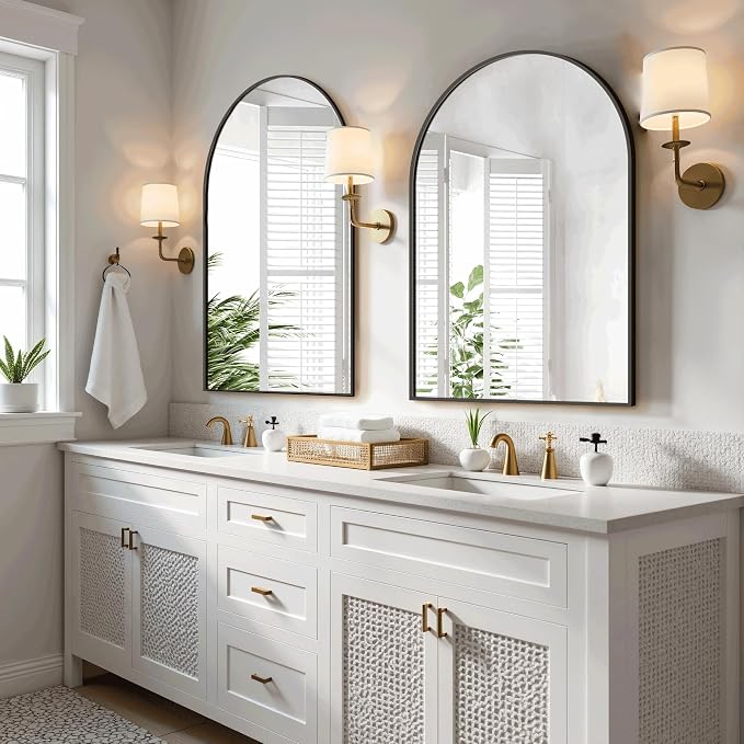 Arched Bathroom Mirror for Wall, 30" x 20" Metal Frame Vanity Mirror, Black - Image 3