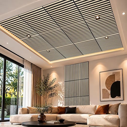 Art3d 12-Pack Acoustic Wood Slat Panel & Ceiling Tile, 2 x 2 ft, Ashtree | Crack-Resistant, Scratch-Resistant, Eco-Friendly, Durable, Grid Compatible, Ideal for Living Room, Bedroom & Home DIY Upgrade - Image 2