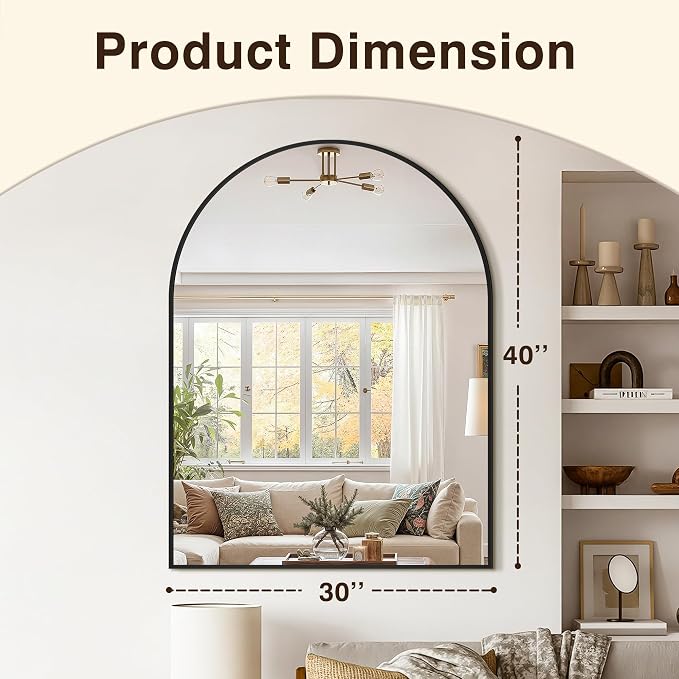 Arched Bathroom Vanity Mirror for Over Sink, 40”x30”, Black - Image 3