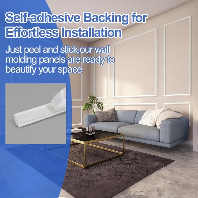 RELIANCER Peel and Stick Wall Molding Kit,34PCS Pre-Cut Door Molding Panels,3D Moulding Wainscoting Panel,Self Adhesive Walls Moulding Trim,Wall Modular Frames for Interior Walls Decor Home Bedroom - Image 6