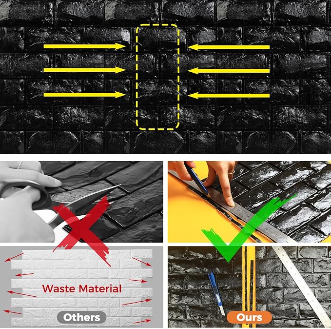 20 Pcs 3d Wall Panels Stick and Peel, Black Brick Printable Faux Paneling Self Adhesive Waterproof 3d Wallpaper Stick and Peel for Bedroom, Bathroom, Kitchen, Fireplace (19.38 sq feet Coverage) - Image 7