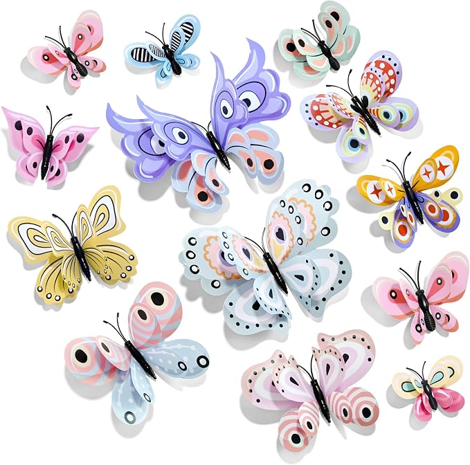 SAOROPEB 3D Butterfly Wall Decor, 24 Pcs Pastel Butterfly Decorations | Double Layer for Party Decorations Locker Decor Refrigerator Decal, Reusable by SAOROPEB
