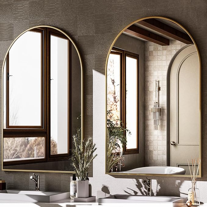HARRITPURE Arched Wall Mirror 24"x36" Gold Metal Frame Vanity Mirrors - Image 5