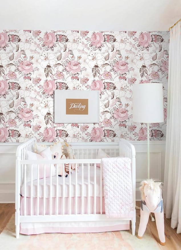 Hopepak Floral Peel and Stick Wallpaper Modern Pink Wall Paper Self Adhesive Removable Contact Paper for Girls Bedroom Cabinets Bathroom Nursery Home Decoration 16.1'' x 118'' - Image 5