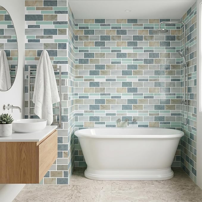 Arttown Peel and Stick 3D Wall Backsplash, 10-Sheet, 12" × 12" Blue Gray | Subway Tiles Self Adhesive Thicker Design Wall Tile Panel Wallpaper for Kitchen Bathroom Balcony - Image 4