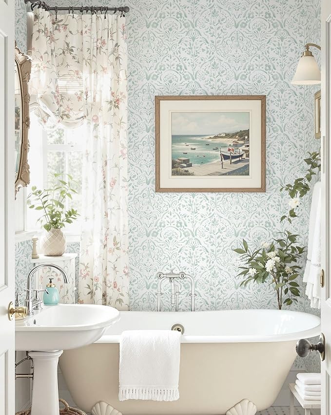 Dimoon Watercolor Floral Peel and Stick Wallpaper Soft Sage Green Contact Paper French Floral Wall Paper 78.7''x17.3'' Textured Self Adhesive Stick On Wallpaper for Bedroom Bathroom Decor Vinyl - Image 3