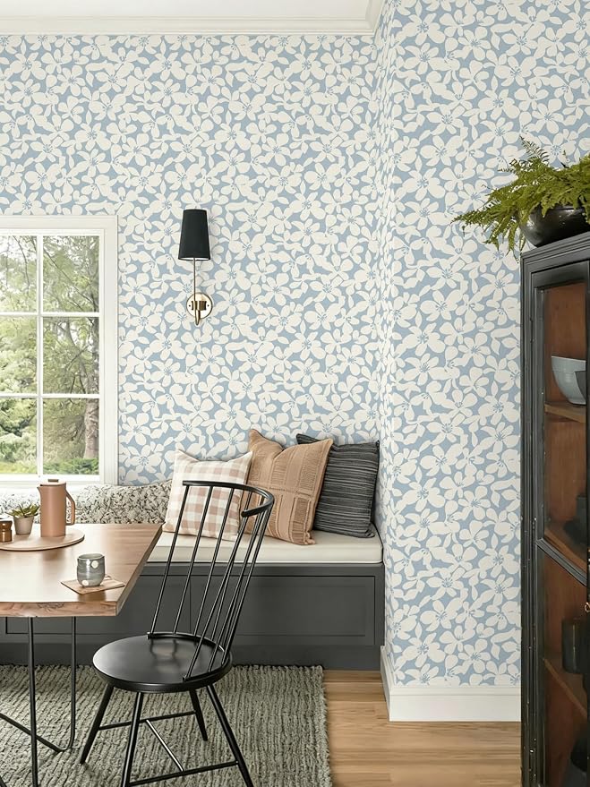 Heroad Floral Peel and Stick Wallpaper Boho Blue and Beige Contact Paper Self-Adhesive Removable Wall Paper for Cabinets Drawers Bedroom Bathroom Wall Decor Waterproof Vinyl Roll 17.3''x78.7'' - Image 5