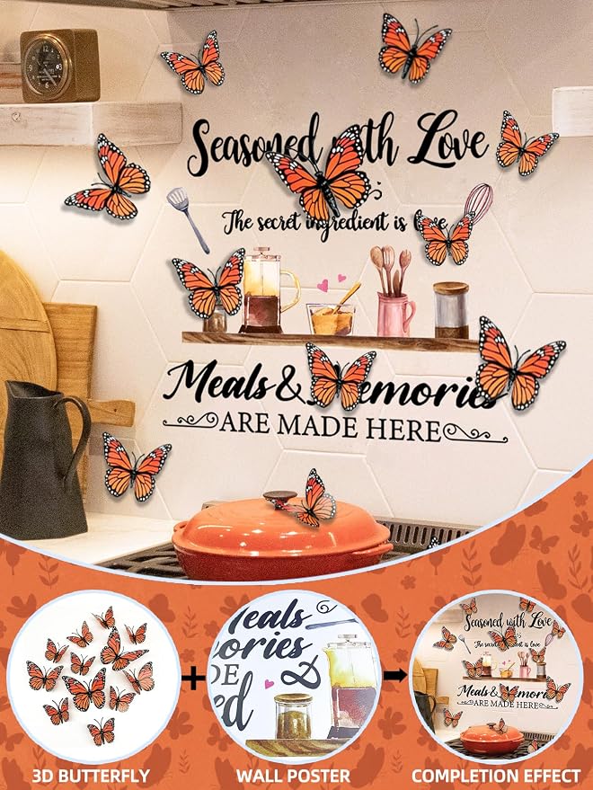 3D Butterfly Coffee Bar Wall Stickers Decal - DIY Kitchen Quotes Love Decor Peel & Stick Removable Wall Art Decoration Vinyl for Dining Room Kitchen Decor,43 cm x 48 cm - Image 7
