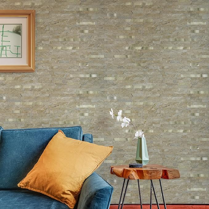 StyloVue 20 Sheets Peel and Stick Backsplash for Kitchen, Sandstone with Metal Gold Look Stick on Tile Upgrade Your Kitchen Backsplash, RV, Fireplace - Image 3