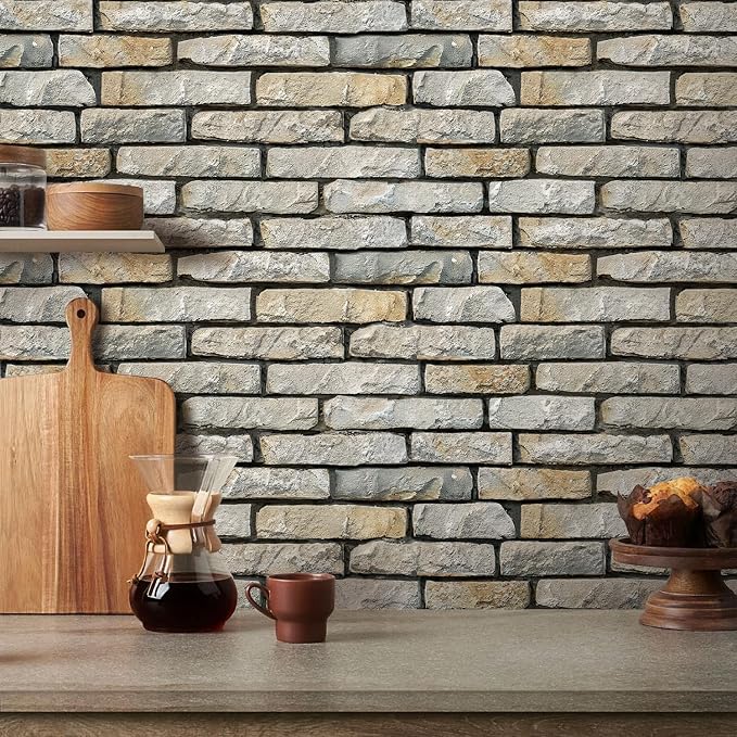 COMSTICKC 3D Faux Stone Wall Panels Peel and Stick, 12 Pcs 22.8" x 11.8" | Not Real Stone, Ultra-Light Thin PVC 3D Fake Rock Decorative Tiles Wall Sticker Covering for Interior Decor,Cover 22.48 sq ft - Image 2