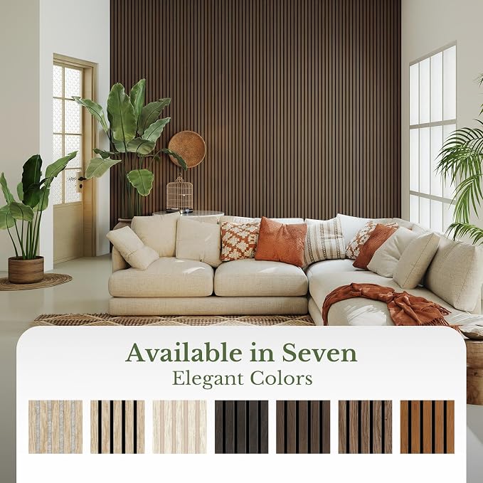 MISSDAY Wood Slat Acoustic Wall Panels, 4 Packs 106.3" x 12.6" Dark Walnut Soundproof Panel For Interior Wall Decor Noise Absorbing-3D Textured Wooden Panel Sound-Absorbing for Home, Office, Studio - Image 8