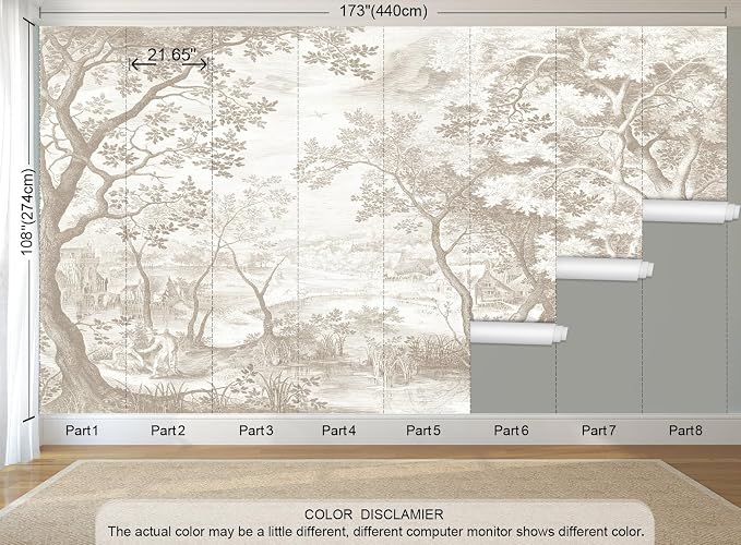 Beige Forest Peel and Stick Wallpaper Landscape Wall Mural | 173"x108", Self Adhesive Canvas, for Bedroom Living Room Bathroom, Seamless, No overlapping - Image 4