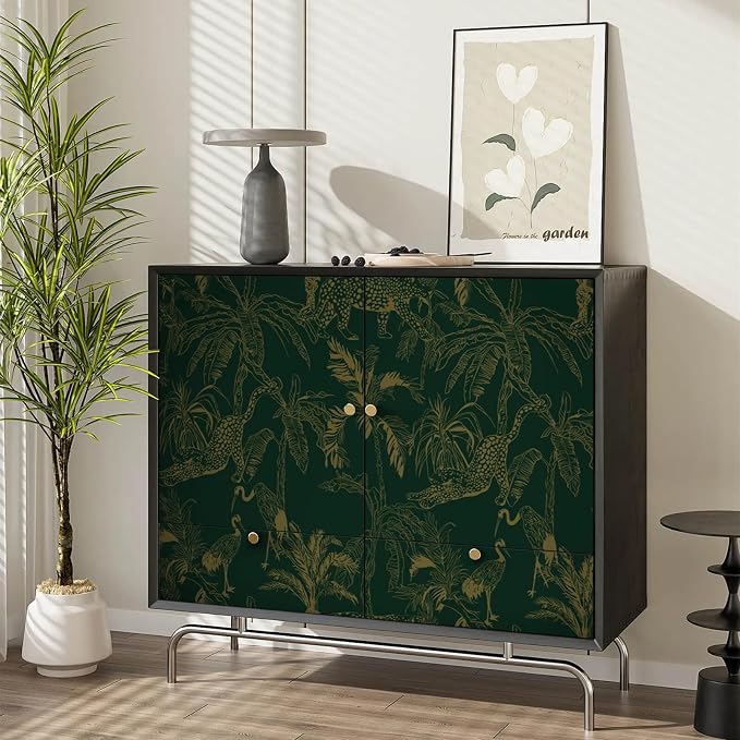 Heroad Dark Green Peel and Stick Wallpaper Boho Contact Paper 17.3"x393" Jungle Wall Paper Removable Self Adhesive Cheetah Wallpaper for Bedroom Living Room Cabinet Waterproof Bathroom Vinyl Roll - Image 2