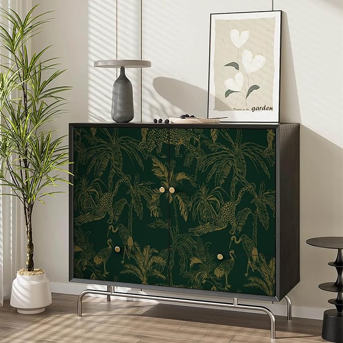Heroad Dark Green Peel and Stick Wallpaper Boho Contact Paper Jungle Wall Paper Removable Self Adhesive Cheetah Wallpaper for Bedroom Living Room Cabinet Waterproof Bathroom Vinyl Roll 17.3"x78.7" - Image 2