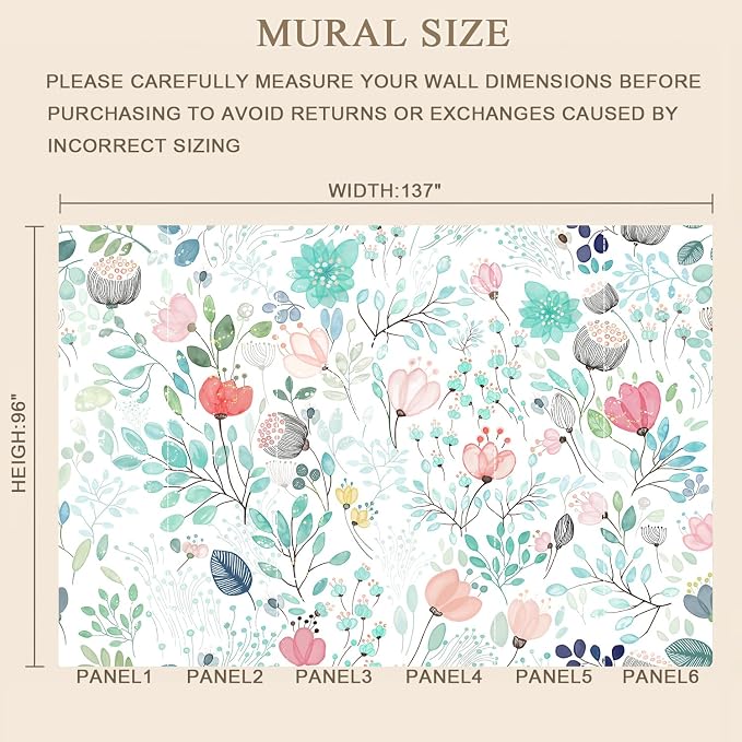 MFWFM Minimalist Floral Peel and Stick Mural Wallpaper Flowers Wall Mural | 137"x96", for Bedroom Living Room Bathroom, Self Adhesive Canvas - Image 3