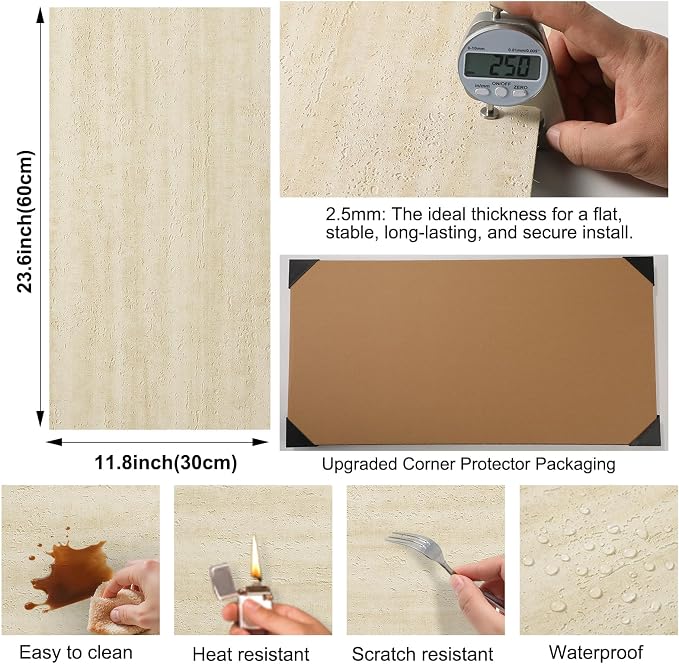 10Pcs 3D Faux Stone Wall Panels 23.6"X11.8" Beige Textured Tiles Peel and Stick Wall Panels Self Adhesive Backsplash Tiles for Interior Wall Decor Living Rooms TV Walls Kitchen Bathroom - Image 6