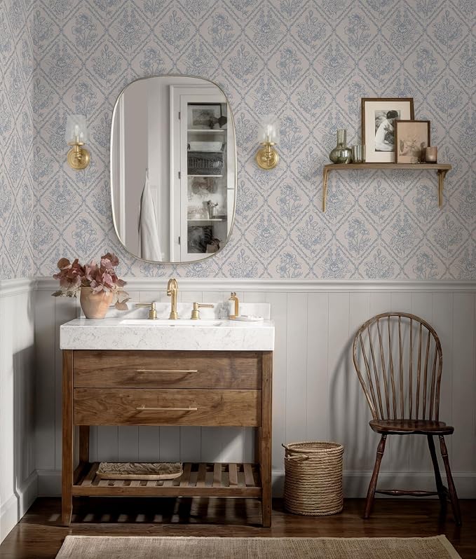 Toduso Peel and Stick Wallpaper Vintage Wall Paper Boho Contact Paper Blue Removable Wallpaper for Kitchen Bathroom Bedroom Floral Waterproof Self Adhesive Vinyl Drawer Decor 17.3"x78.7" - Image 7