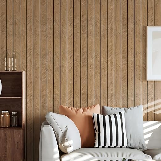 Thick Wood Slat Wall Panels, Modern 3D Peel and Stick, 15.75"x118" Self-Adhesive Accent Wall with Sound Dampening for TV Wall and Ceiling, Bedroom, Home Office, Brown, 13 Sq Ft - Image 3