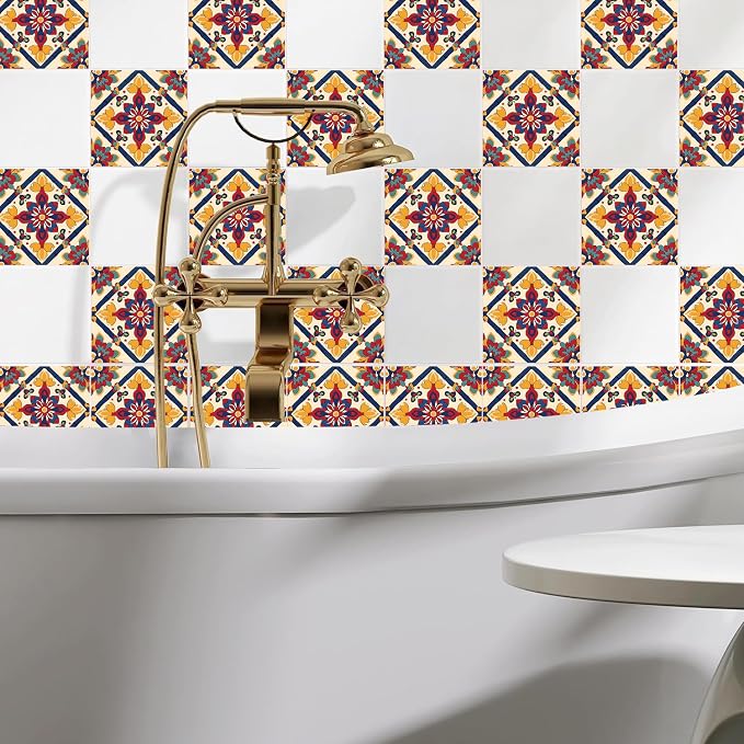 Wall Tiles Peel and Stick Waterproof - 24 Pcs (6x6 Inch) Wall Stickers Backsplash Decals for Kitchen, Bathroom, Removable Self-Adhesive Vinyl Art with Bohemian Patterns - Image 5