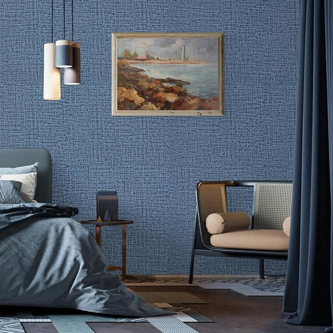 Blue Wallpaper Grasscloth Peel and Stick Wallpaper 17.7inch x 196.8inch Textured Wall Paper Stick and Peel Blue Contact Paper Grasscloth Faux Linen Removable Navy Waterproof Self Adhesive Vinyl | Faux Linen Vintage Wallpaper Textured Removable Wall Pap... - Image 9