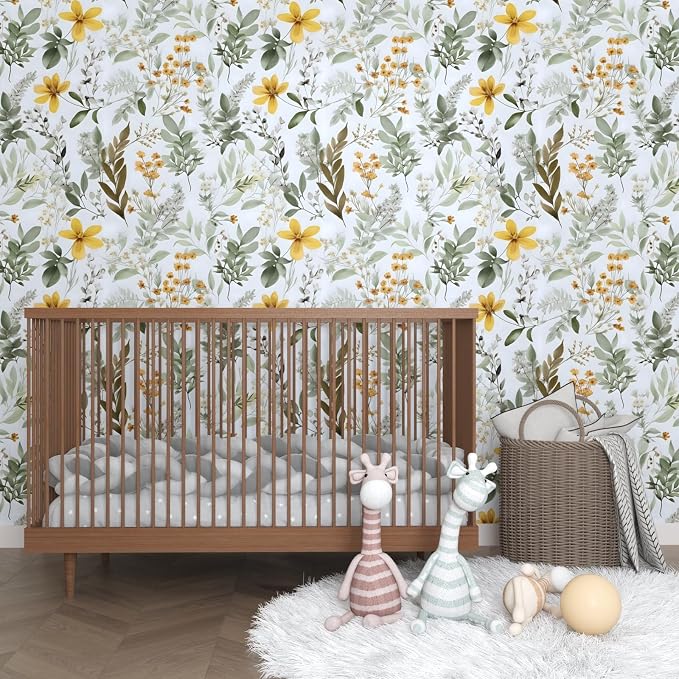 Laatse Vintage Green Yellow Wild Floral Botanical Wallpaper 17.5"x787" | Self Adhesive/Removable/Waterproof/Thick Vinyl Extra Long Contact Paper for Bathroom Bedroom Shelf Cabinet Drawer,Prepasted - Image 6