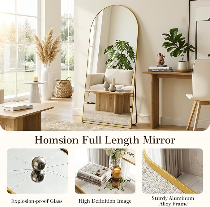 71"x28" Arched Full Length Mirror, Full Body Floor Mirror, Gold - Image 5