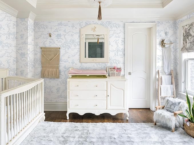 Dimoon 236"x17.3" Peel and Stick Wallpaper Contact Paper Boho Blue White Wallpaper Floral Removable Wall Paper Self Adhesive Modern for Nursery Bedroom Bathroom DIY Colorable Papel Tapiz para Pared - Image 7