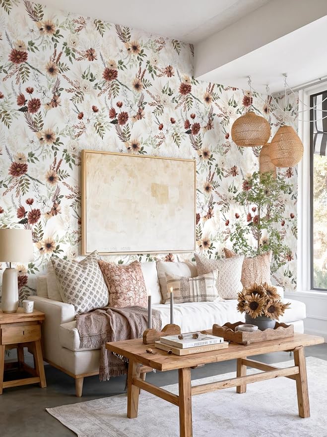 Dimoon 17.3''x197'' Floral Peel and Stick Wallpaper Vintage Beige Antique Contact Paper Bathroom Village Country Cottage Wallpaper Farmhouse Renter Friendly Geometry Waterproof Kitchen Bedroom Vinyl - Image 8