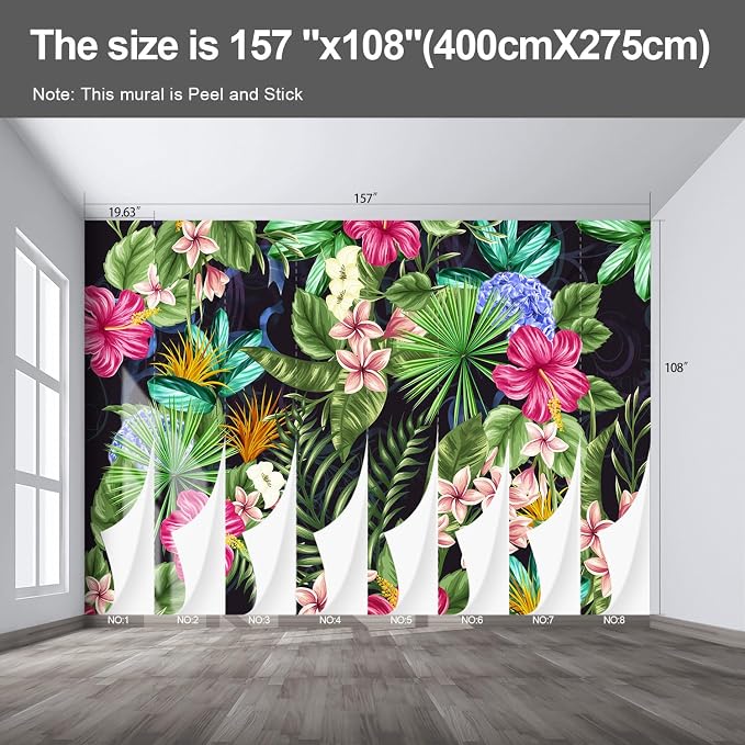 Floral Large wall murals Peel and Stick self Adhesive Flowers Wallpaper for Bedroom Living Room - 108"x157" - Image 2