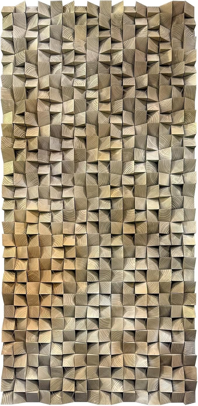 BrightA Mosaic Wall Art, Natural Pine Geometry, Sculptural Wall Statement | textured wood wall panel; warm neutral tones, portrait or landscape; office reception welcome-wall centerpiece; 31.5 x 63 in - Image 2