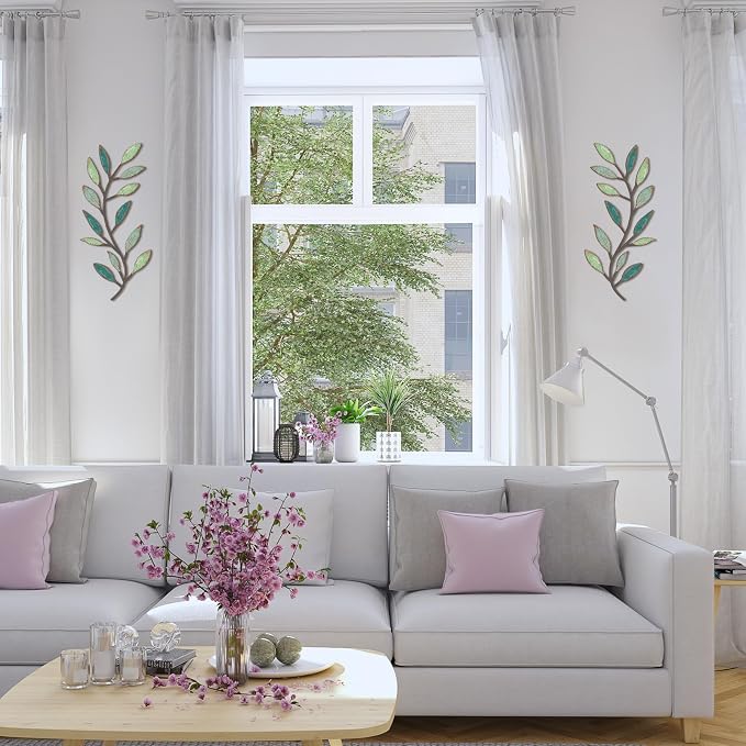 Zhengmy 2 Pcs Metal Leaf Wall Art Vine Branch Decor,Gradient Green | Olive Branch Metal Decor for Living Room Hallway, Symmetrical Leaf Pair for Doorway Entryway, Lightweight Hanging Art Design - Image 7