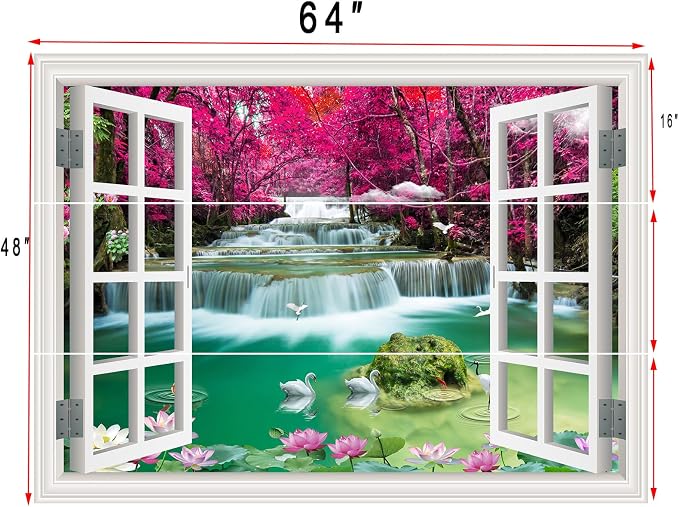 ‌Lmyhome Fake Window Wall Mural Waterfall (64"x48") | Peel and Stick Faux Window Wall Sticker Decal Poster for Bedroom Home Decor - Image 3