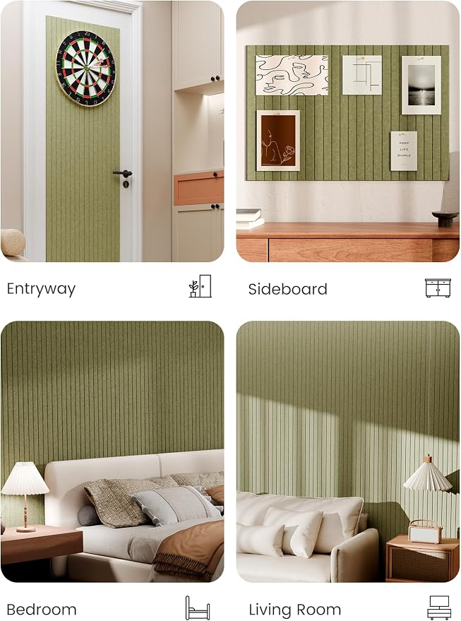 Bumusty 36"x 24" Large Felt Bulletin Board Tiles,Olive Green | 6-Pack Cork Board Alternative, Wall Decor, 30 Pushpins, 30 Adhesive Tabs, Vision Board, Office, Classroom, Home, Dorm - Image 6