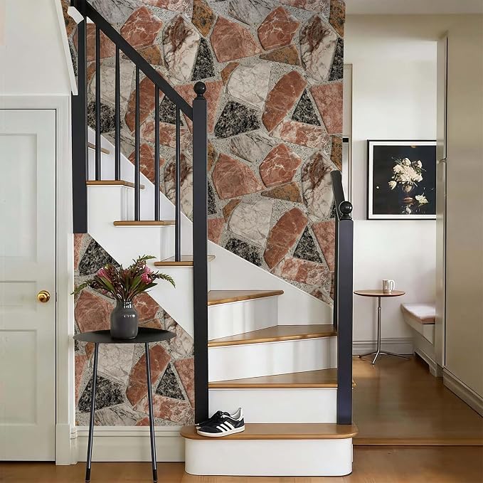 Terrazzo Stone Marble Peel and Stick Wallpaper Self Adhesive 17.72" x 236.21'' Multi Tone Granite Fragment Collage Wall Paper Renter Friendly Removable Waterproof for Living Room Bedroom Kitchen - Image 4