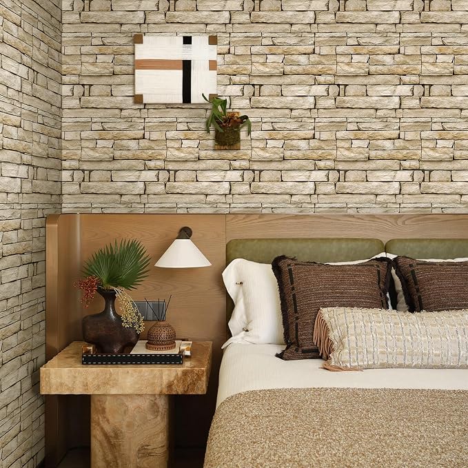 3D Faux Stone Wall Panels Peel and Stick, Designed for Quick DIY | Light Brown, 10 Pcs 11.8" x 11.8", Stone-Look, Ultra-Light PVC Fake Stone Covering Tiles for Wall Renovation, Cover 9.7 sq ft - Image 6