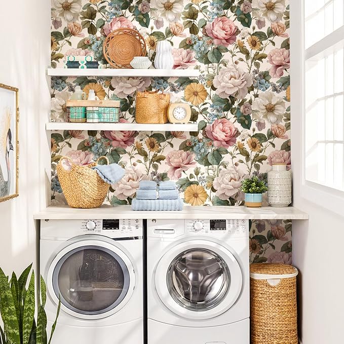 Orainege Vintage Floral Peel and Stick Wallpaper for Bedroom | 16.9inx118.1in Floral Contact Paper Self Adhesive Wallpapers for Bathroom Nursery Cabinets Decor Vinyl Roll - Image 8