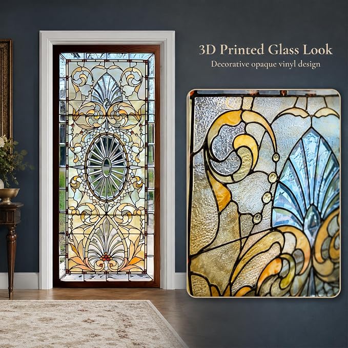 Door Stickers Peel Stick Murals-Wall Covers Decorative Decal Opaque Glass | 30.3"W x 78.7"H, 3D Opaque Glass Wallpaper，Waterproof Removable Opaque Vinyl Self Adhesive Fake Door Decor for Home Office - Image 2