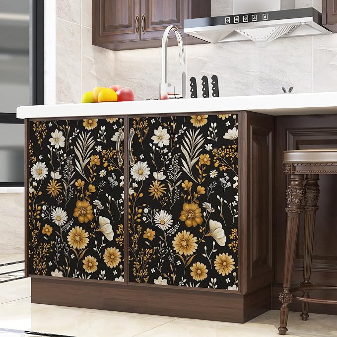 Laatse Floral Leaf Vintage Wallpaper Peel and Stick 17.5"x 118",Black | Self Adhesive/Removable/Waterproof/Thick Vinyl Contact Paper for Bathroom Bedroom Shelf Cabinet Drawer,Prepasted,Easy Peel - Image 5