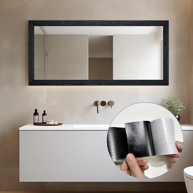 TIANLDD 27 FT Wood Grain Wallpaper Border, Removable Waterproof Mirror Border Peel and Stick,Bathroom Mirror Frame Border.（Black） - Image 5