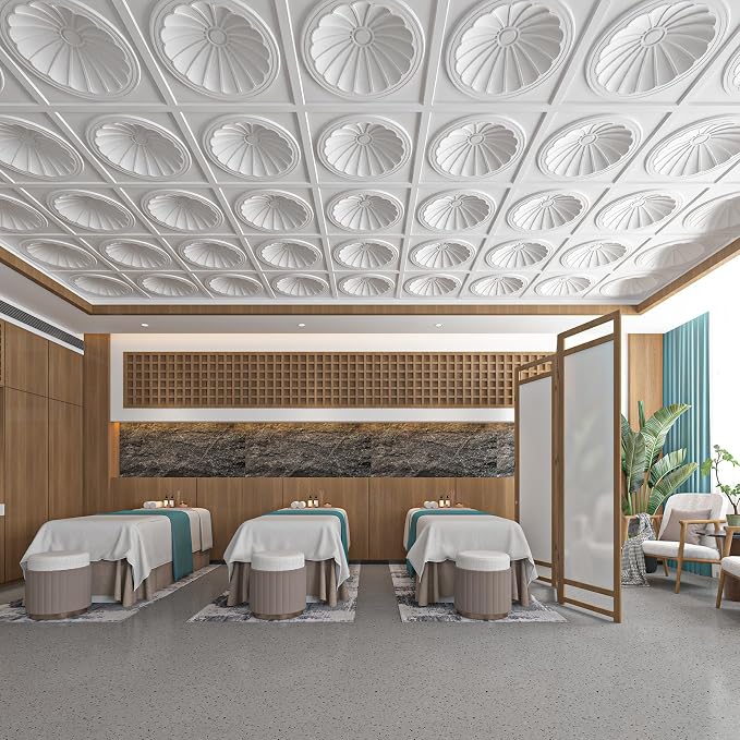 Art3dwallpanels Ceiling Tiles 12 Pack, 24 x 24 Inch, White | 3D Recessed Circle PVC Ceiling Panels, Fireproof Waterproof Light Tiles, 12 Pack 24"×24" Drop In Ceiling Decoration - Image 5