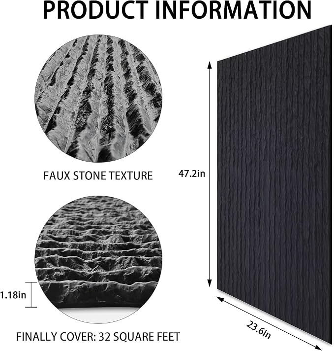 KASARO 3D Faux Stone PU Wall Panels, 3 Pack Flowstone Black | Lightweight PU wainscoting panels for interior accent walls, home & office decor, easy install, durable design, 47.2" x 23.6" - Image 4
