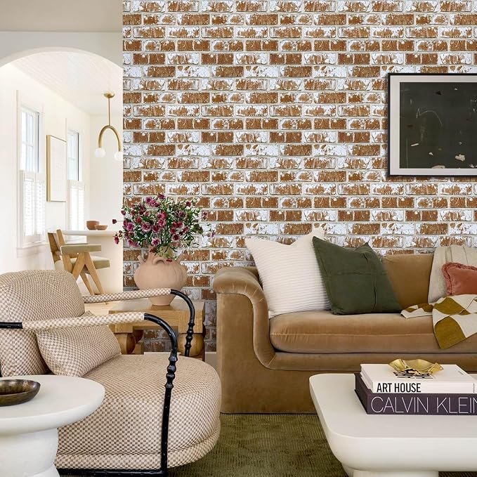 Commomy Faux Brick Wall Panels Peel and Stick Thin PVC 10 Pcs 11.8" x 11.8" | Small Size Thin PVC Quick Wall Covering Home Decor for Kitchen,Fireplace,Home Office (Covers 9.7 sq.ft) - Image 9