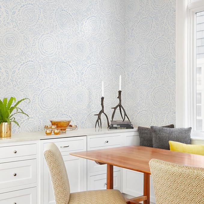 Ismoon Blue Wallpaper Peel and Stick Boho Floral Contact Paper 17.3x393in | Renter Friendly Wall Paper Textured Self Adhesive Removable Wallpaper for Bedroom Kitchen Thicken Vinyl Waterproof - Image 5