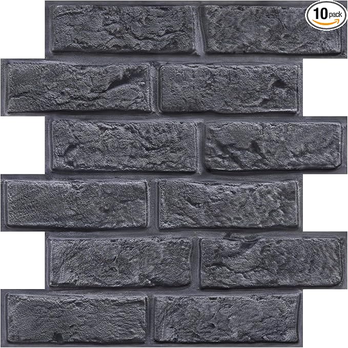 COMSTICKC 3D Faux Brick Wall Panels Peel and Stick, 10 Pcs 11.8" x 11.8" | Dark Gray, Not Real Brick, Small Size, Lightweight Thin PVC Wall Sticker Designed for Interior Wall Decor, Cover 9.7 sq ft by COMSTICKCDECOR