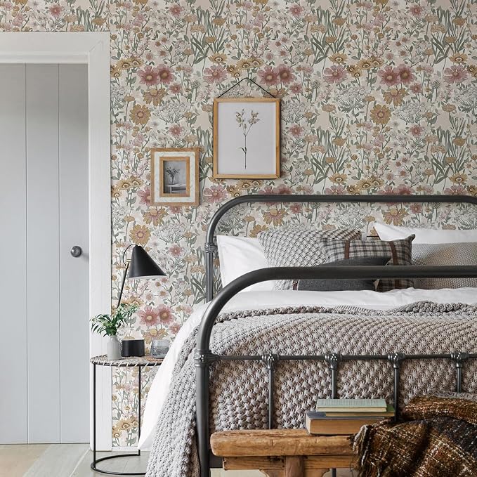 Orainege Peel and Stick Wallpaper Daisy Floral Wallpaper Self Adhesive | 16.9in x118.1in Boho Floral Contact Paper Removable Wall Paper for Bedroom Living Room Cabinets Decor Vinyl Roll - Image 2