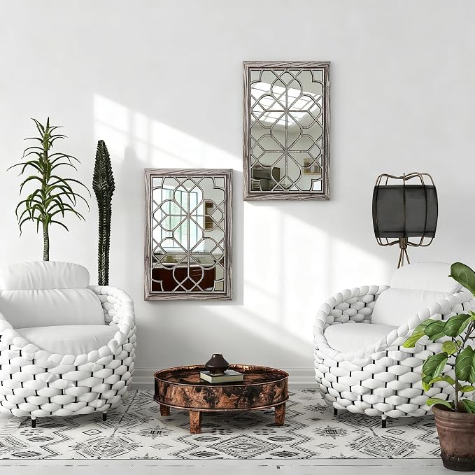 Set of 2 19x26 Inch Large Brown Shatterproof Rectangular Wall Mirrors, Boho Rustic Farmhouse Vintage Accent Mirrors for Living Room Bedroom Entryway Dining Room & Home Decor - Image 6