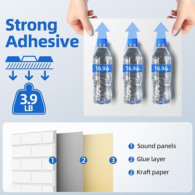 12 Pack Acoustic Panels with Self Adhesive Sound Proof Foam Panels for Wall | 12" X 12" X 0.4" High Density Soundproof Wall Panels, Brick Sound Absorbing Panels for Home Studio Office Decor - White - Image 4