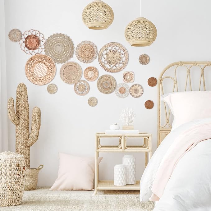 Glenmal 18 Pcs Boho Basket Wall Decals Round Wall Sticker Modern Decor Peel and Stick Decor Sticker Removable Boho Stickers Rustic Art for Bedroom Office, Stickers Only(Elegant Style) - Image 3